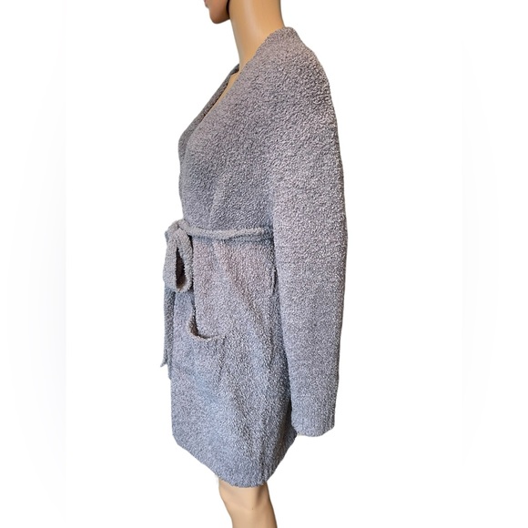 Skims Cozy Knit Bouclé Smoke Grey Long Sleeve Unisex Luxury Comfy Short Robe - Picture 4 of 7